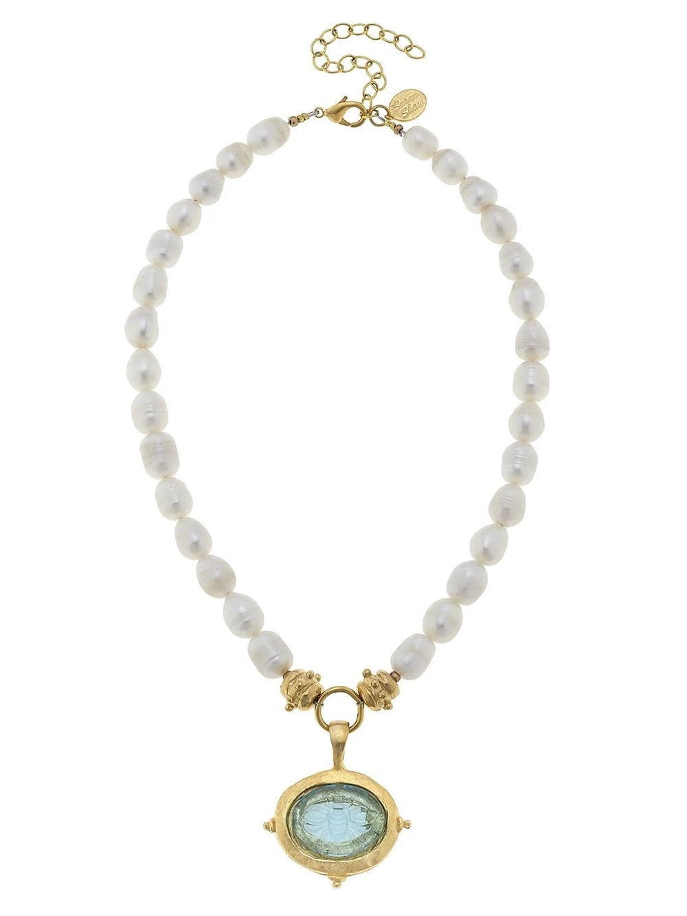 Gold & White Pearl Necklace with Venetian glass